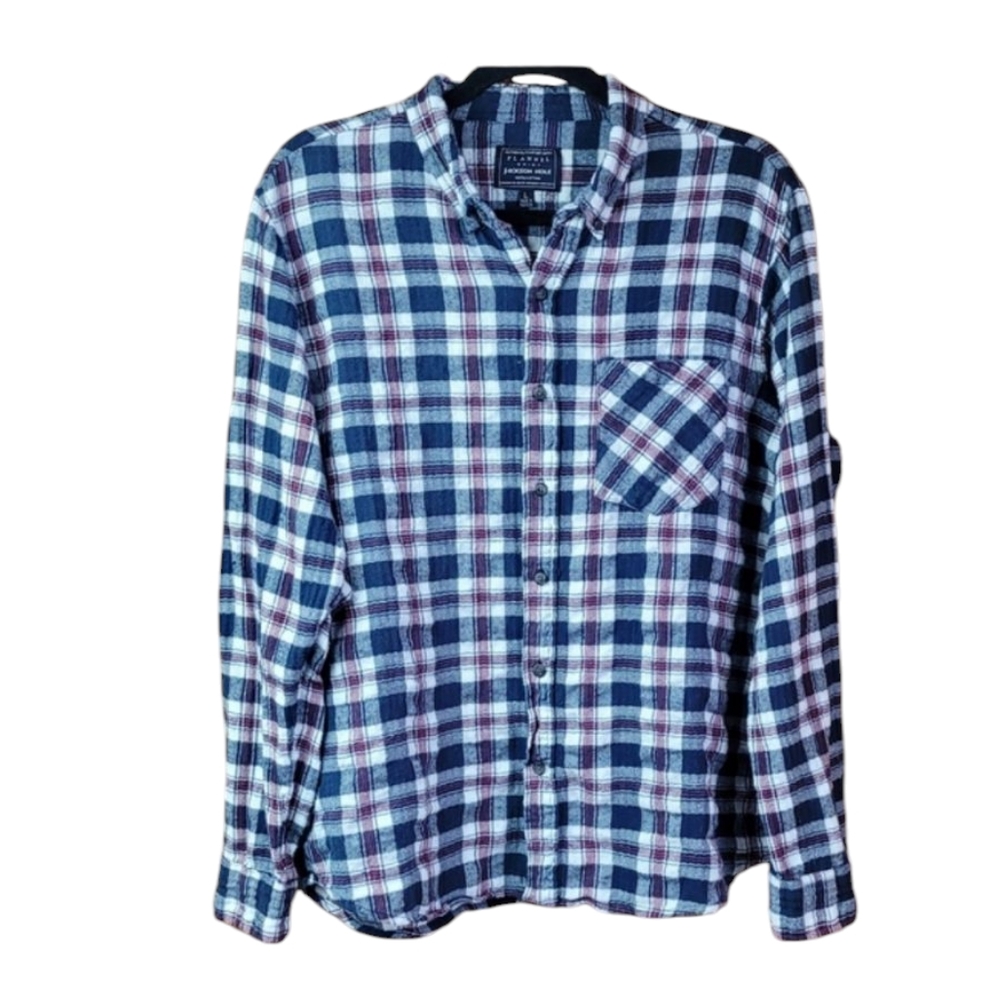 Jackson Hole Flannel Button Up Plaid Shirt Large